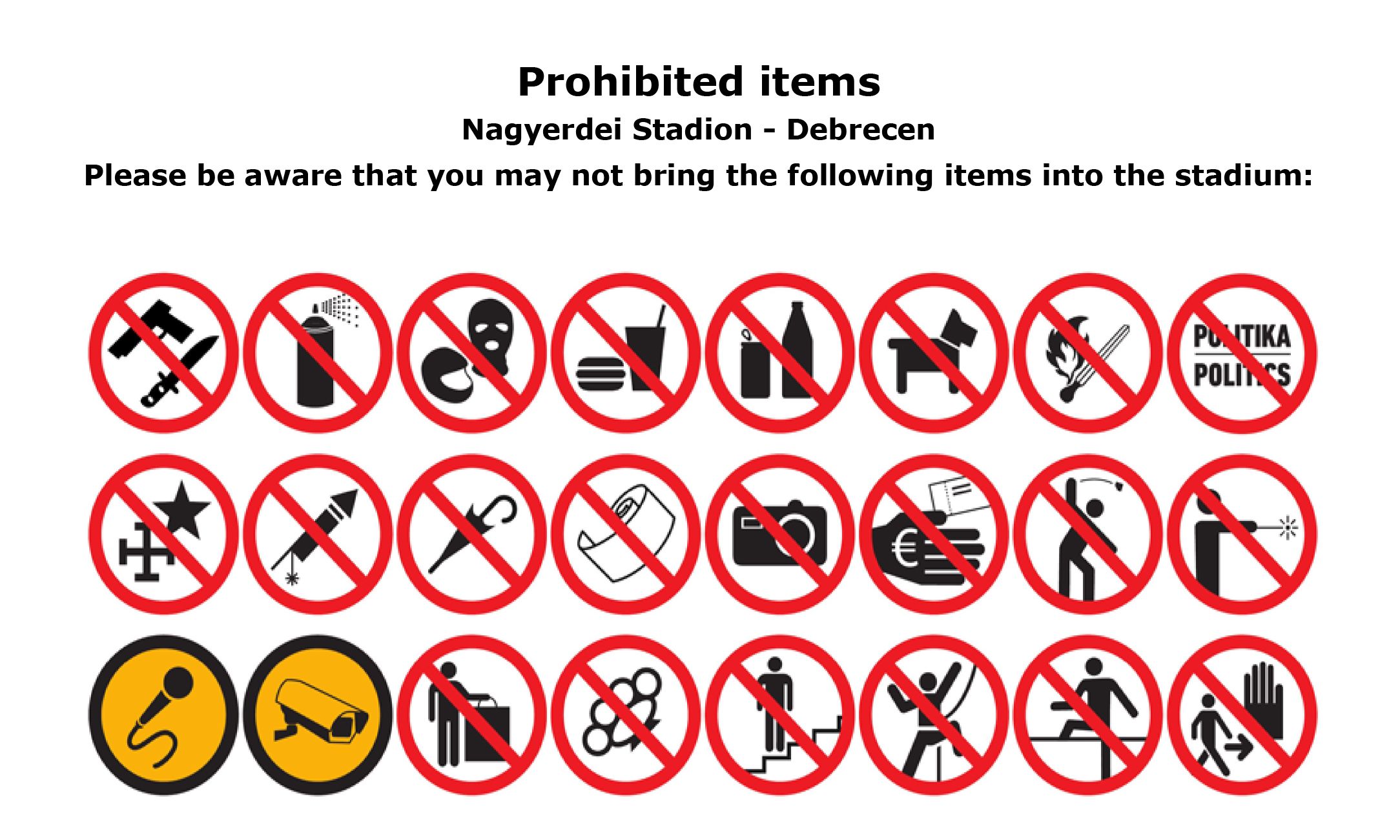 Prohibited items signs - Nagyerdei Stadion.jpg